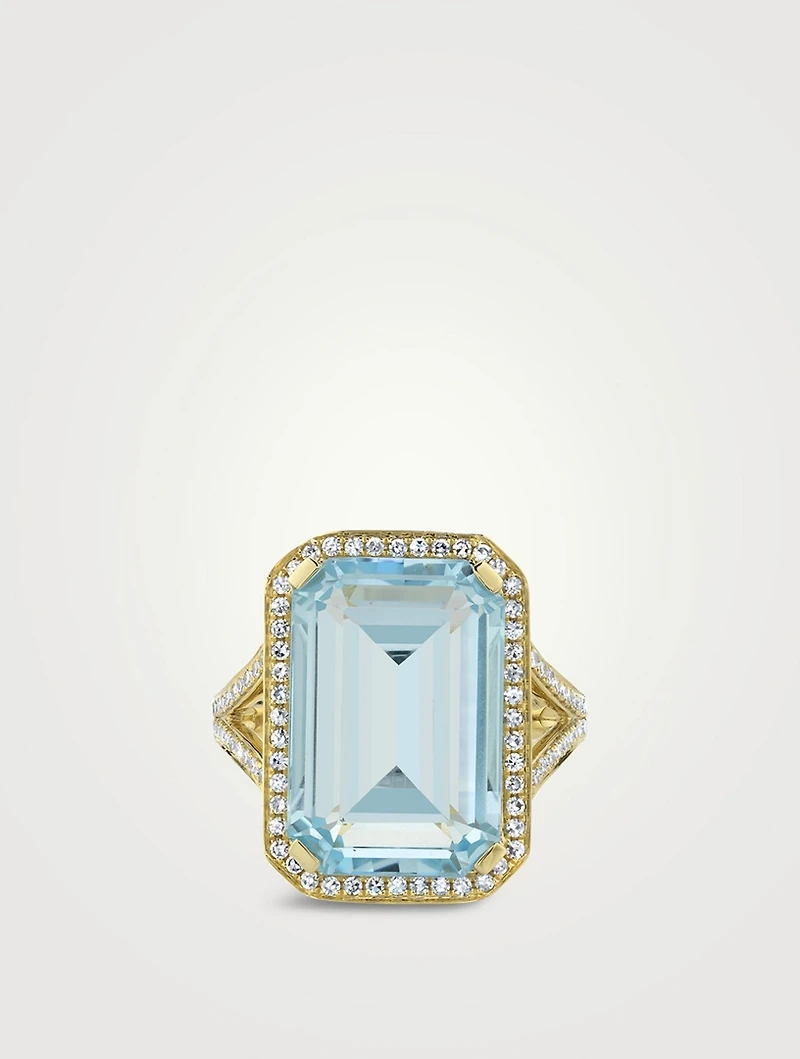 18K Gold Portrait Gemstone Ring With Crystal And Diamonds