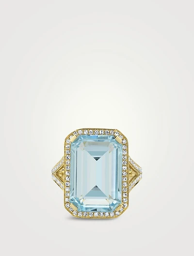 18K Gold Portrait Gemstone Ring With Crystal And Diamonds