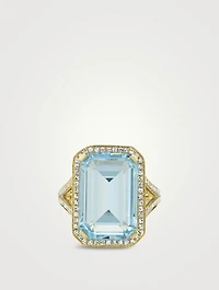18K Gold Portrait Gemstone Ring With Crystal And Diamonds
