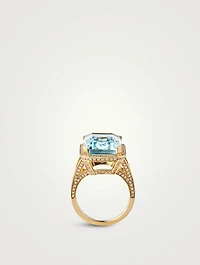 18K Gold Portrait Gemstone Ring With Crystal And Diamonds