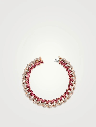 18K Rose Gold Two-Tone Essential Pave Link Bracelet With Ruby And Diamonds