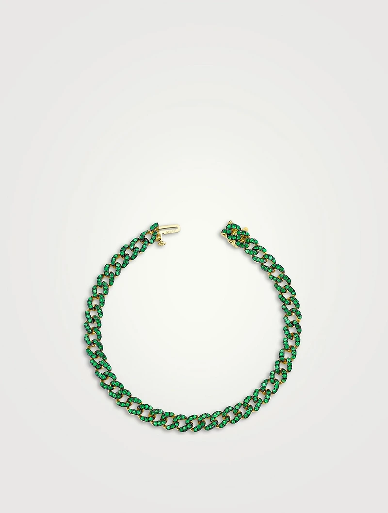 18K Gold Mini Pave Link Bracelet With Green Garnet And Diamonds