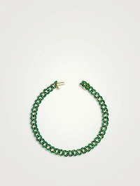 18K Gold Mini Pave Link Bracelet With Green Garnet And Diamonds