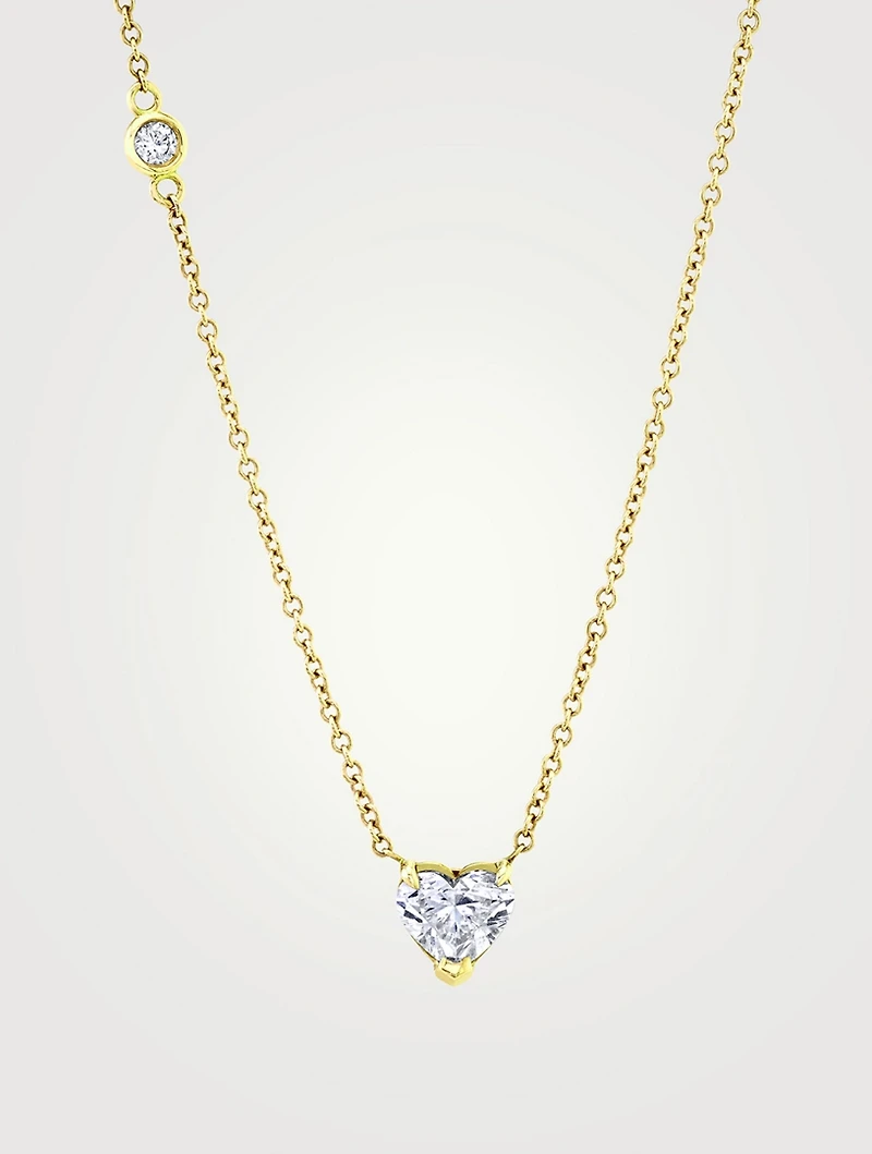 18K Gold Solitaire Heart Pendant Necklace With Diamond