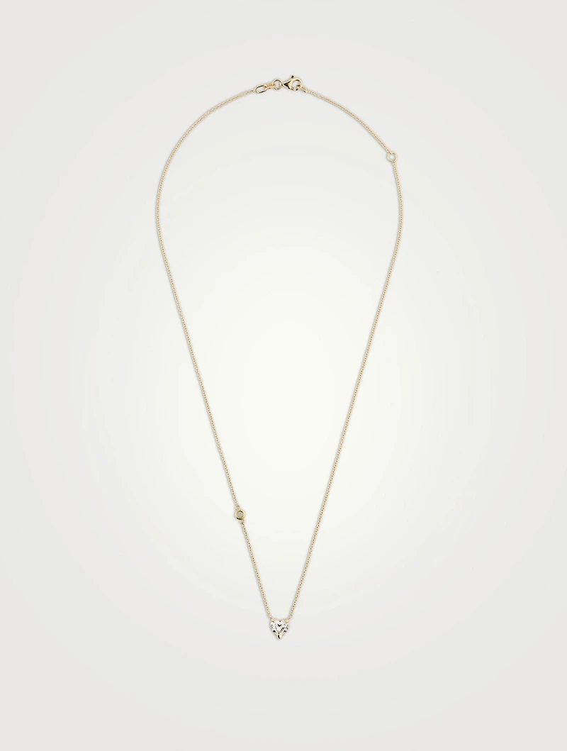 18K Gold Solitaire Heart Pendant Necklace With Diamond