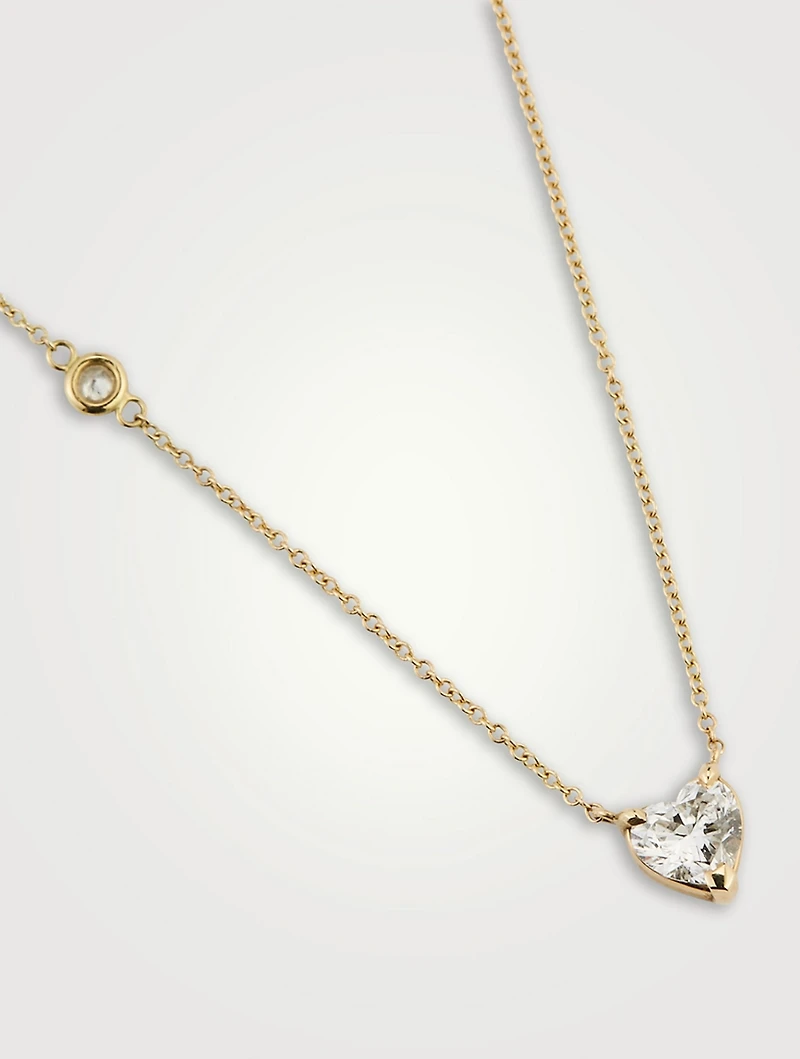 18K Gold Solitaire Heart Pendant Necklace With Diamond