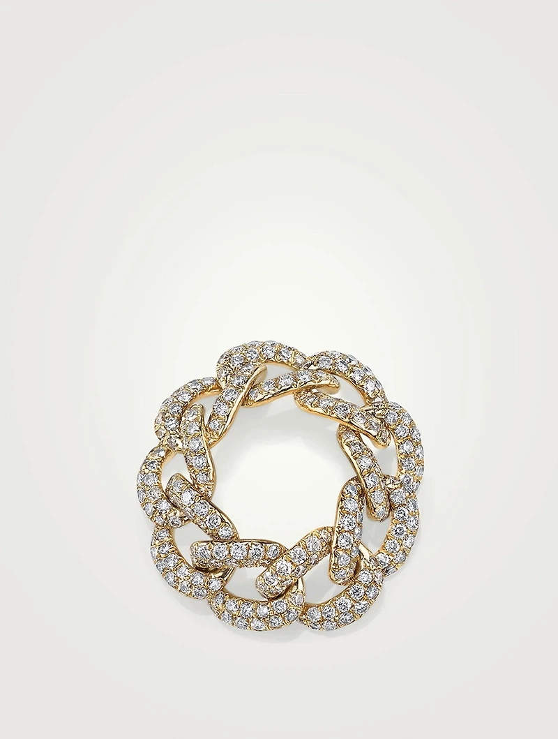 18K Gold Pave Essential Link Ring With Diamonds