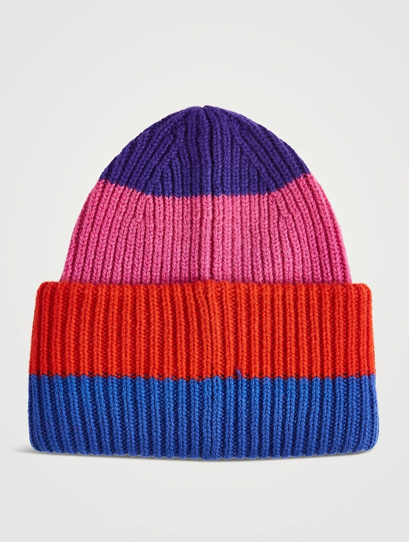 Wool Face Beanie In Striped Print