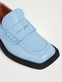 Square-Toe Leather Penny Loafers