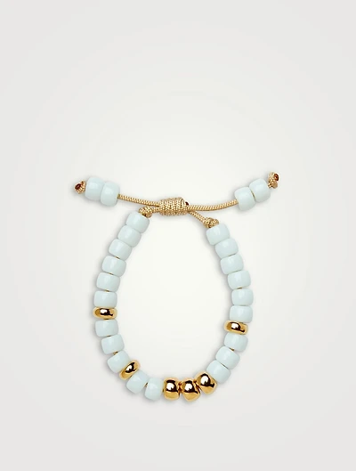 Beaded Bracelet With White Agate And Shiny 14K Gold