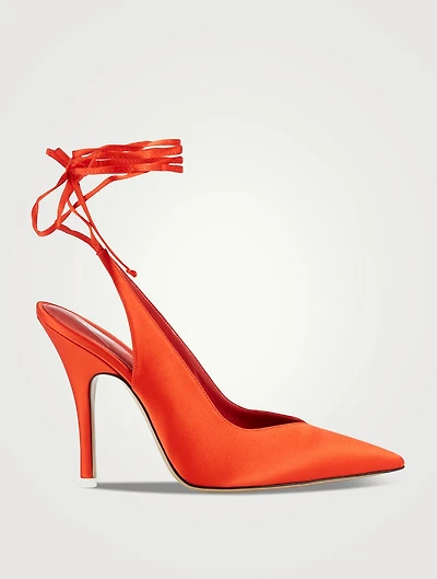 Venus Satin Slingback Pumps With Ankles Ties