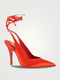 Venus Satin Slingback Pumps With Ankles Ties