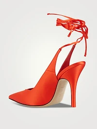 Venus Satin Slingback Pumps With Ankles Ties