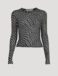 Long-Sleeve Mesh T-Shirt Wave Logo Print