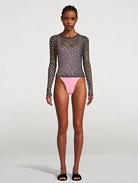 Long-Sleeve Mesh T-Shirt Wave Logo Print