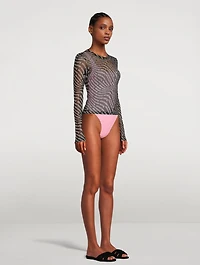 Long-Sleeve Mesh T-Shirt Wave Logo Print