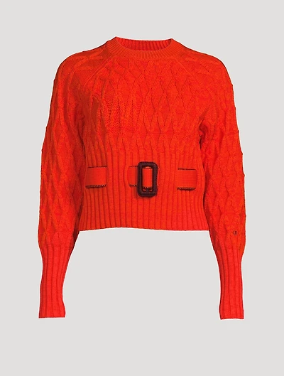 Belted Crewneck Sweater