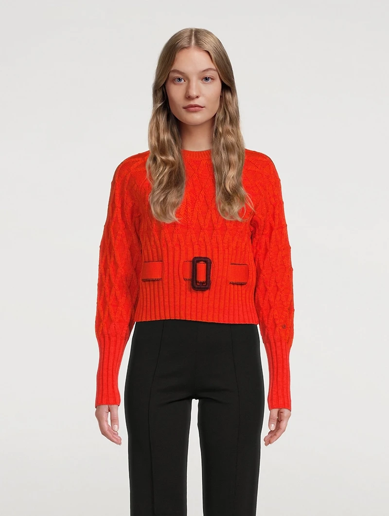 Belted Crewneck Sweater