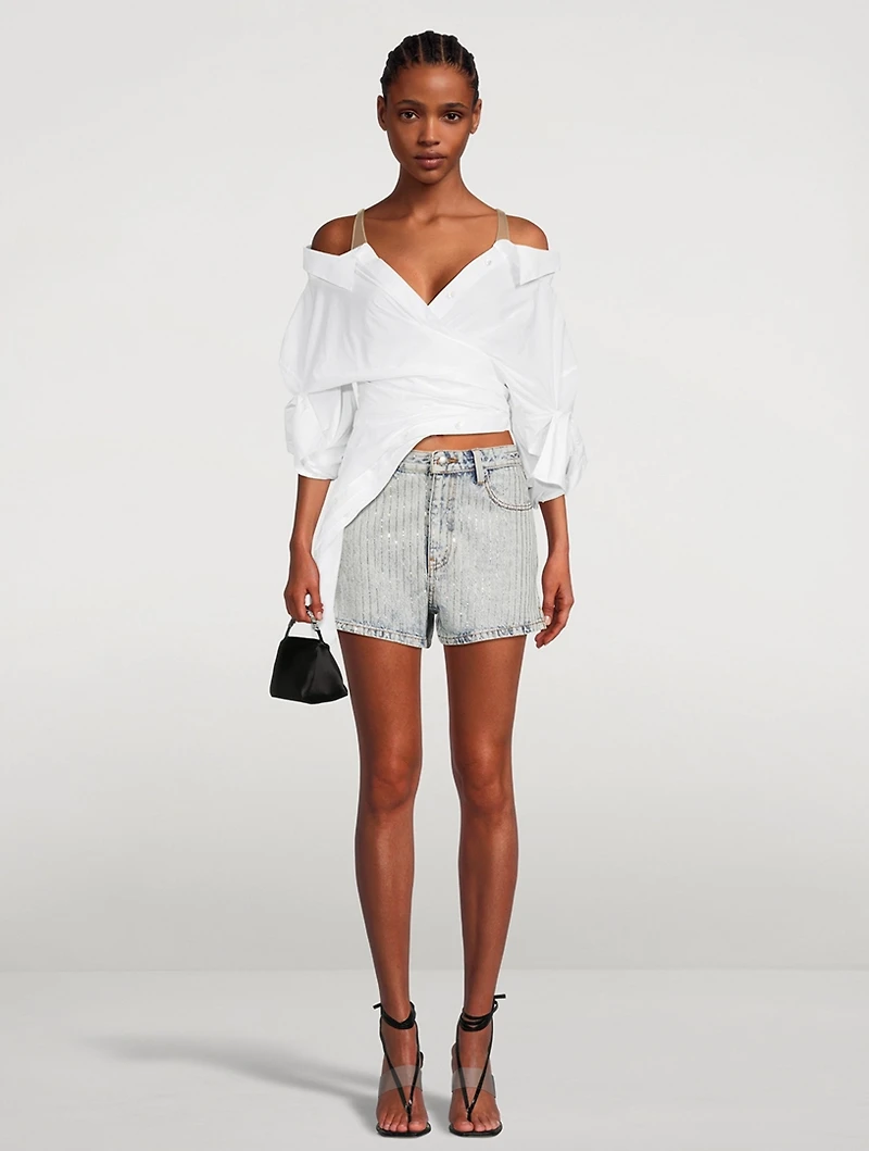 Bite Denim Shorts With Crystal Pinstripes