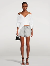 Bite Denim Shorts With Crystal Pinstripes