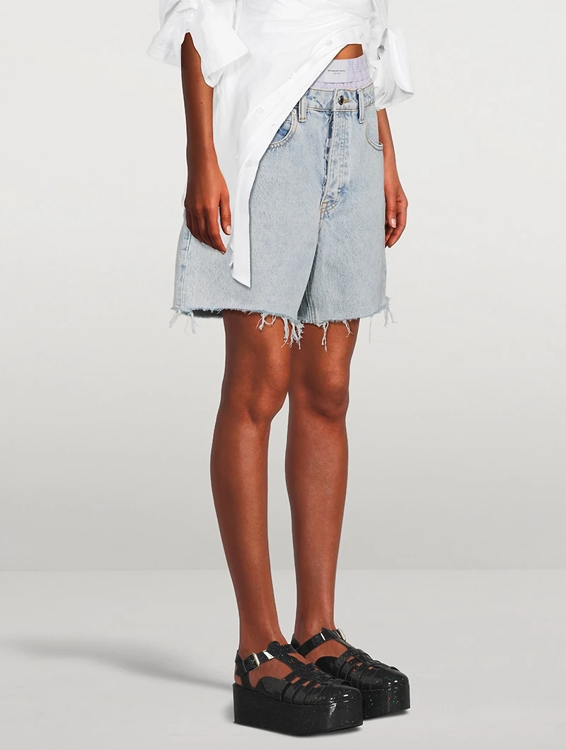 Low-Rise Jean Shorts With Boxer Layer