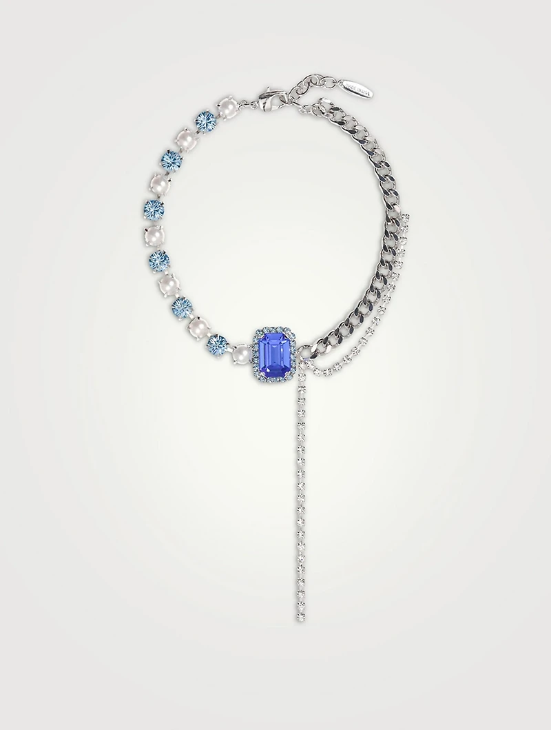 Asymmetrical Chain Necklace With Crystal And Faux Pearl