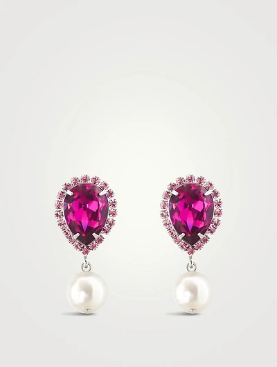 Faux Pearl Drop Earrings With Crystal