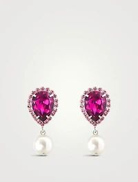 Faux Pearl Drop Earrings With Crystal
