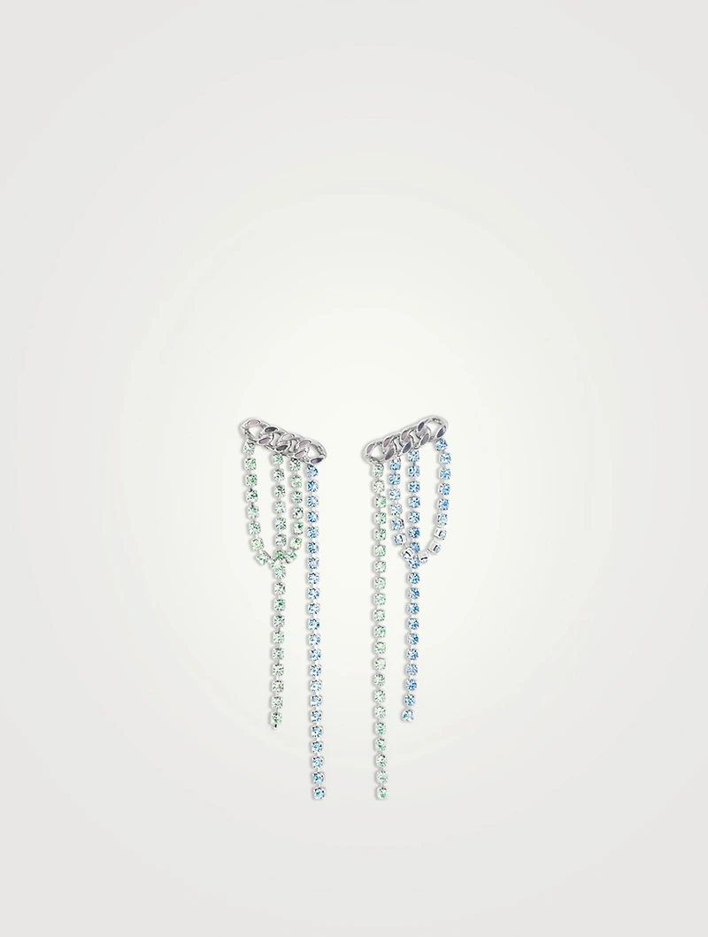 Layered Fringe Chain Link Earrings With Crystal