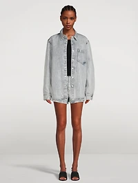 Oversized Denim Shirt With Crystal Pinstripes