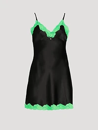 Lace-Trimmed Silk Slip Dress
