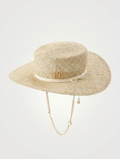 Straw Boater Hat With Chain