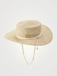 Straw Boater Hat With Chain