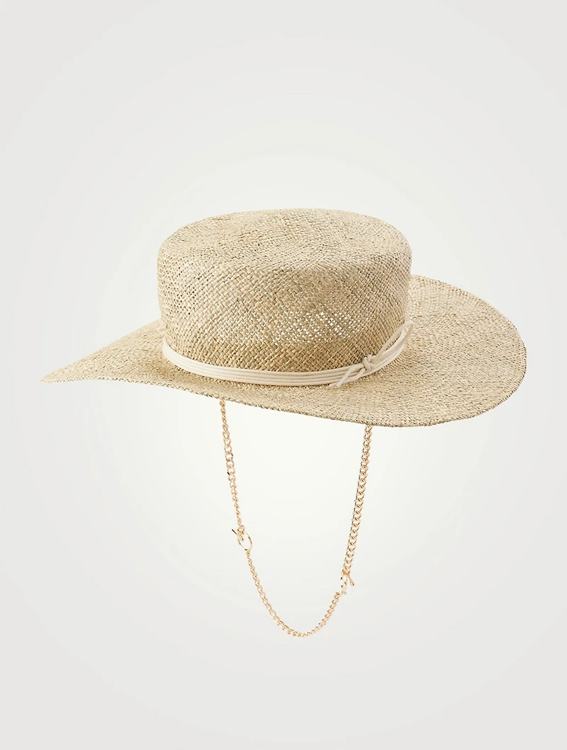 Straw Boater Hat With Chain