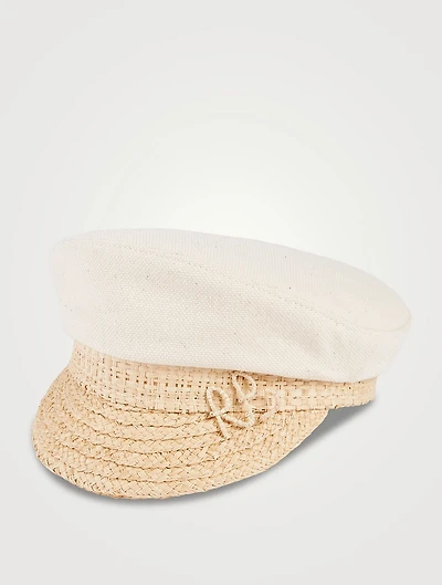 Combined Straw-Brim Baker Boy Beret Cap