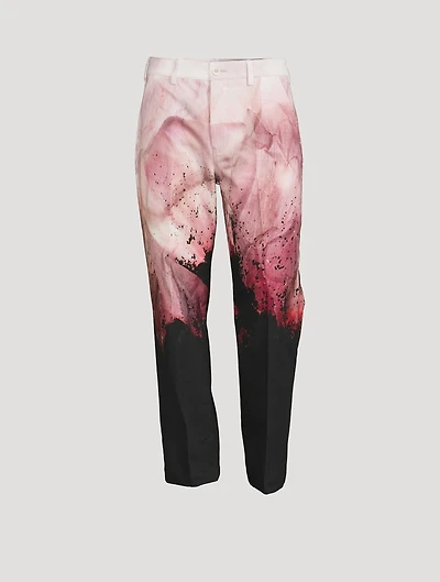 Cotton Gabardine Baggy Pants Flower Print