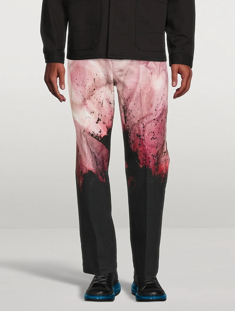 Cotton Gabardine Baggy Pants Flower Print