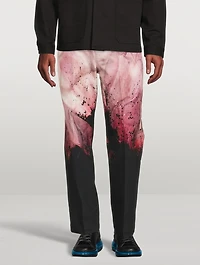 Cotton Gabardine Baggy Pants Flower Print
