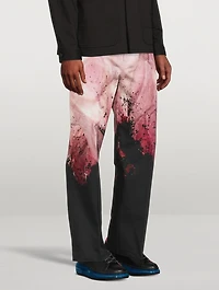 Cotton Gabardine Baggy Pants Flower Print