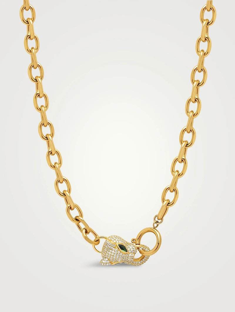 18K Goldplated Panther Head Chain Necklace