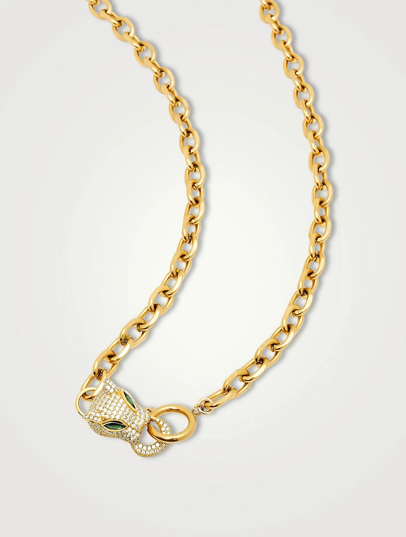 18K Goldplated Panther Head Chain Necklace