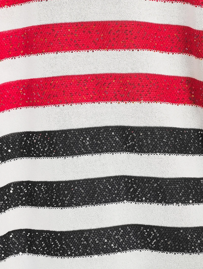 Embellished Striped Sweater Dress With Buttons