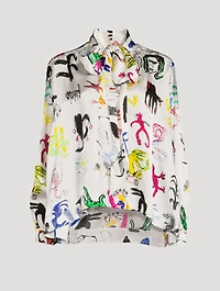 Tie-Neck Blouse In Artist Doodles Print