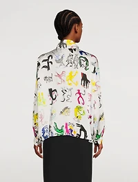 Tie-Neck Blouse In Artist Doodles Print