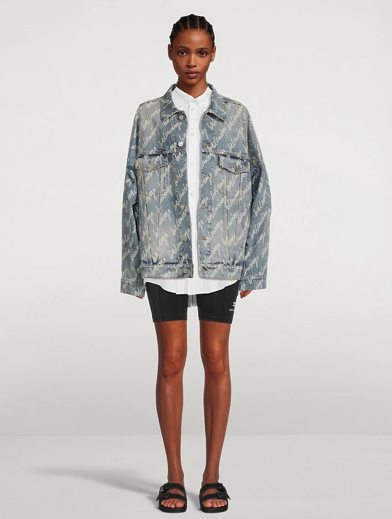 Bell-Sleeve Denim Jacket Logo Print
