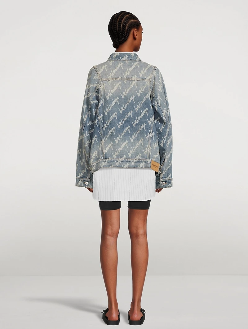 Bell-Sleeve Denim Jacket Logo Print