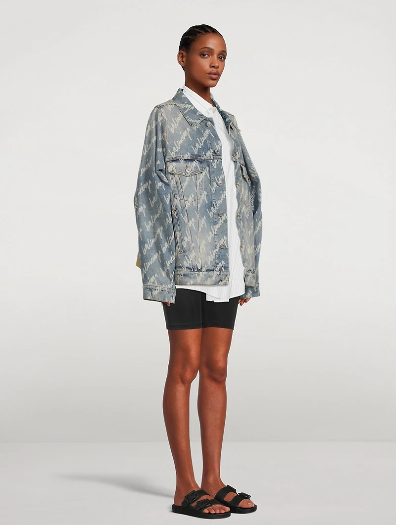 Bell-Sleeve Denim Jacket Logo Print