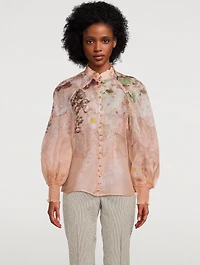 Dancer Puff-Sleeve Organza Blouse Floral Print