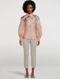 Dancer Puff-Sleeve Organza Blouse Floral Print