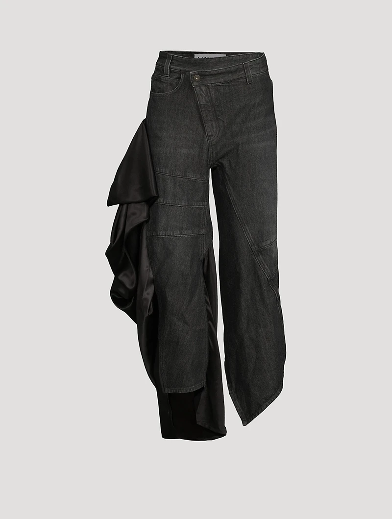 Curve-Leg Jeans With Satin Ruffle